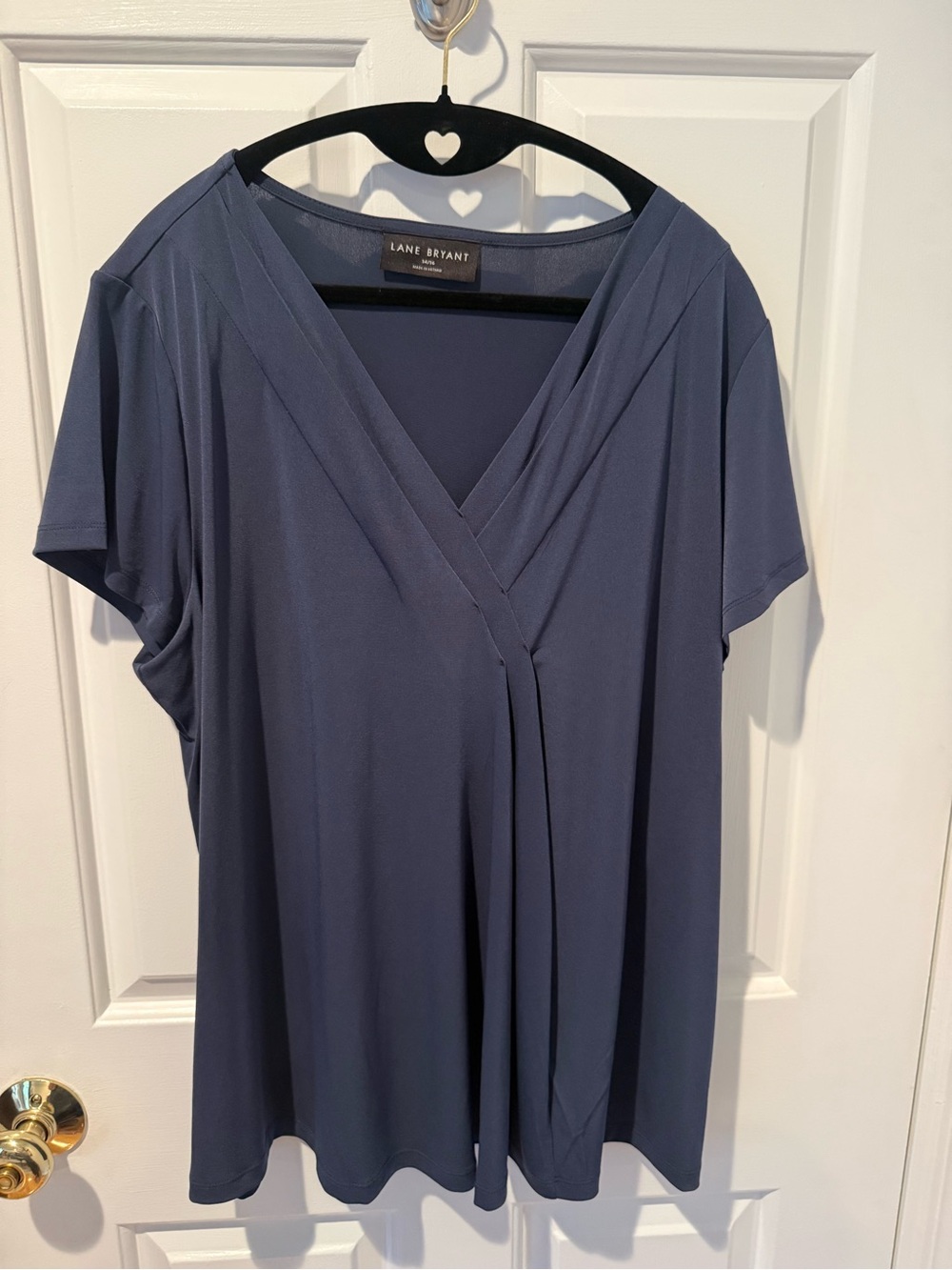 Lane Bryant Navy Blue V-Neck Pleated Short Sleeve Top 14/16
